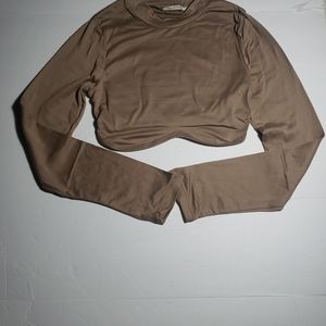 Jr girls knit long sleeve halter top beige/brown size small heart hips